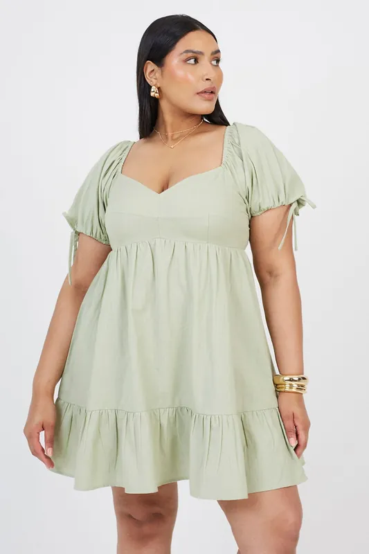 Curve Cotton Puff Sleeve Mini Dress - Brave Soul