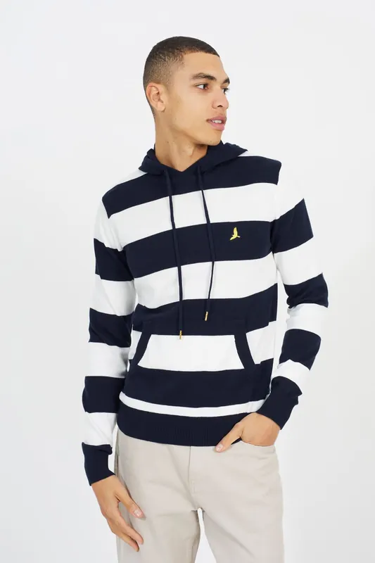 Cotton Striped Knit Hoody - Brave Soul