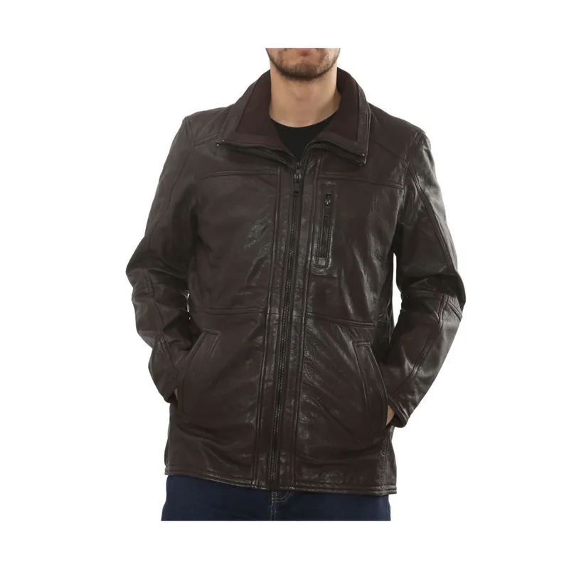 Leather Motorcycle Jacket Classic Biker Coat - TruClothing