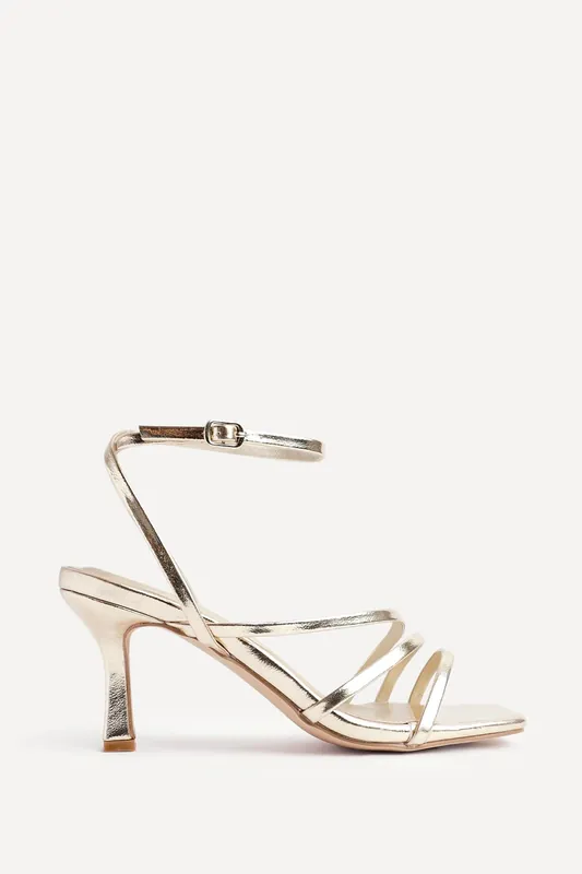 Reflect Gold Faux Leather Strappy Heels - Linzi