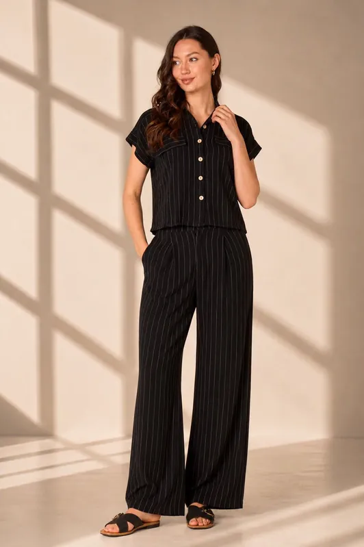 Black Pinstripe Shirt and Trousers set - Love Sunshine