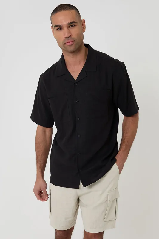 Relaxed Fit Linen Blend Short Sleeve Shirt - Threadbare