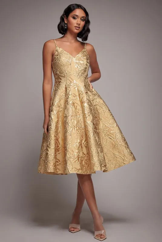 Jacquard Sleeveless A line Midi Dress - Goddiva