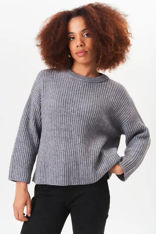 Grey Chunky Knit Oversized Jumper - Gini London