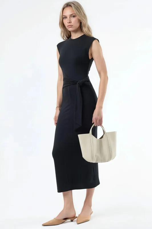 Midi Dress with Tie Detail - Busem