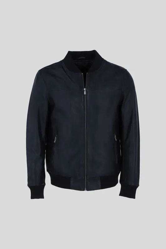 Genuine Leather Bomber Jacket with Ribbed Trim - Ashwood Leather