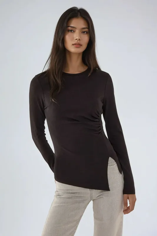 Asymmetric Long Sleeve Crew Neck Top - Hiccup