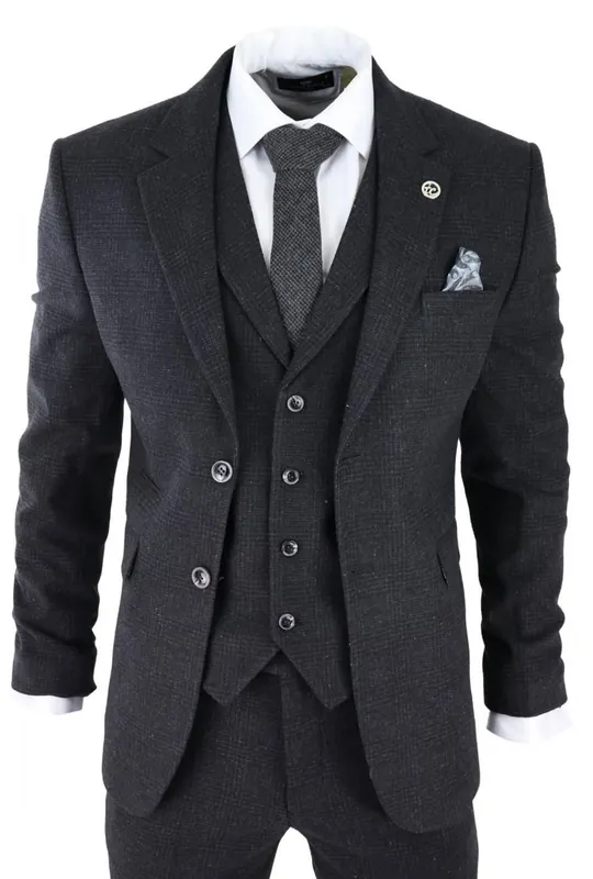 3 Piece Tweed Suit Peaky Blinders 1920s Gatsby Classic Tailored Fit - Infinity Leather