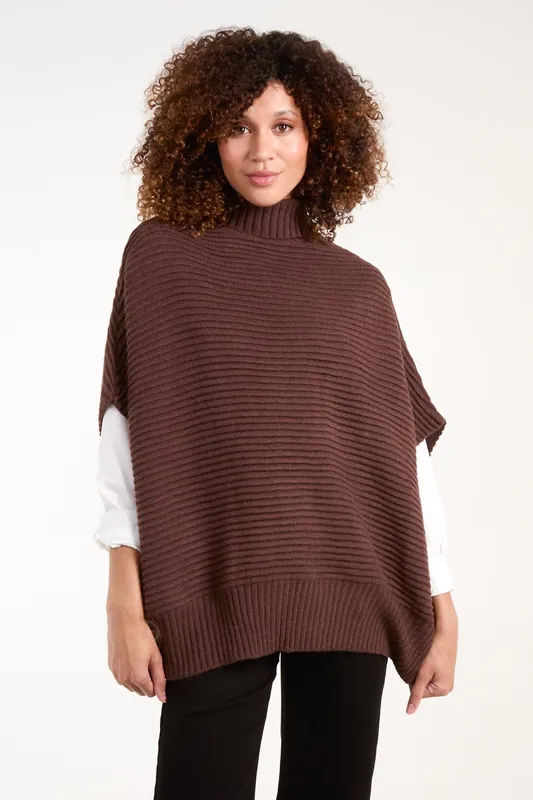 High Neck Oversized Ribbed Tabard Jumper - Blue Vanilla