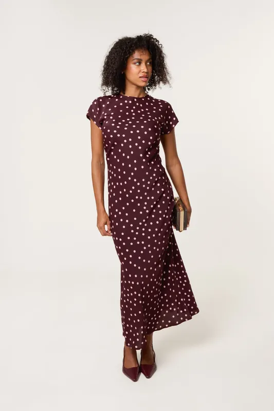 Dark Red Spot Ruched Side Dress - Blue Vanilla