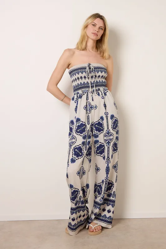 Navy Tribal Print Jumpsuit - Blue Vanilla