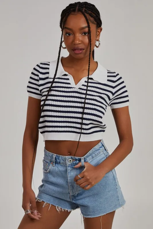 Striped Knitted Textured Top - Pink Vanilla