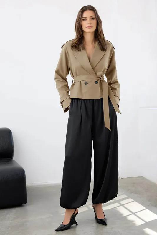 Belted Double Breasted Tailored Blazer Jacket - WOVCOR