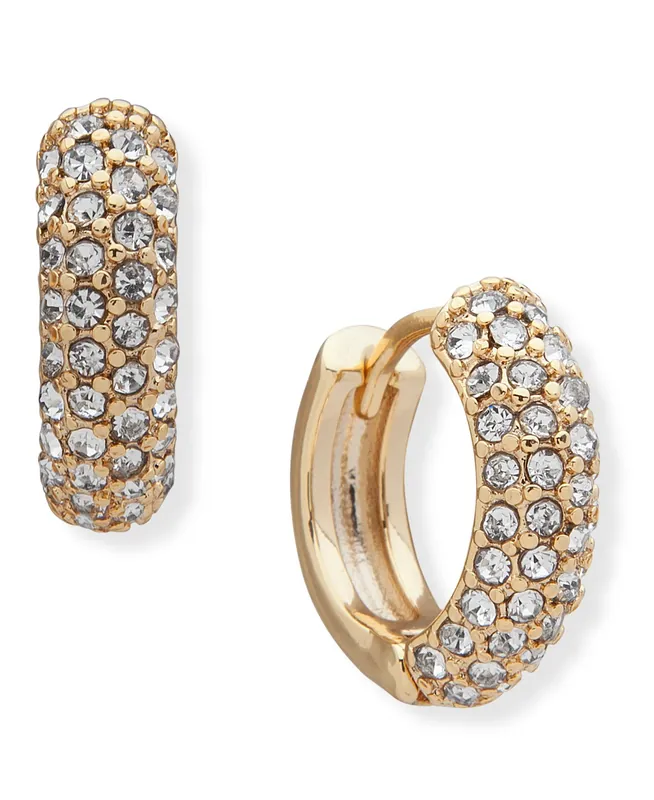 Micropave Crystal Gold Huggie Click Earrings - Gold and Crystal