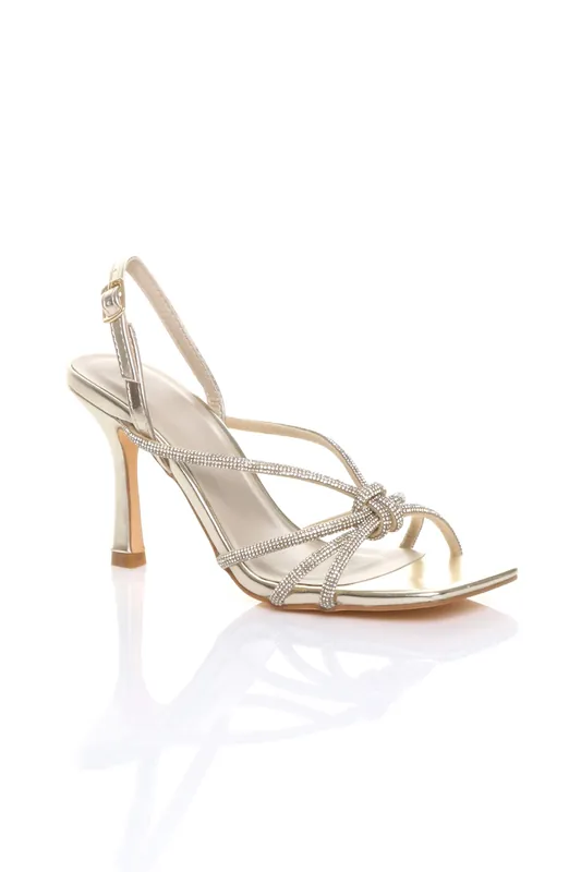 High Heel Diamante Slingback Knotted Sandals - AJVANI