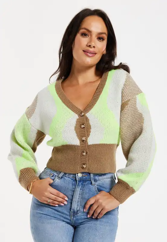 Cardigan In Brown, Green And Cream - Liquorish
