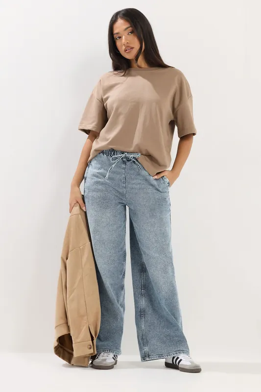 Petite Pull On Wide Leg Jeans - PixieGirl