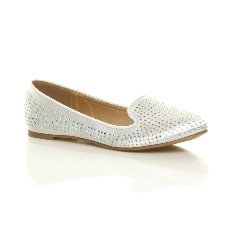 Flat Diamante Loafers Ballet Pumps - AJVANI