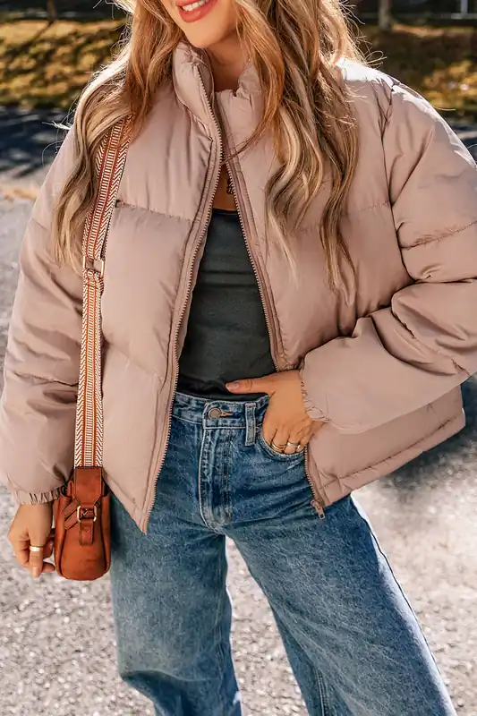 Apricot Pink Full Zipper Quilted Puffer Jacket - Everyday The Label