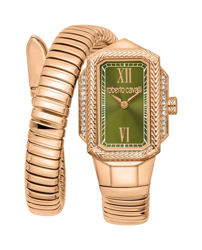 Rose Gold Snake With Green Dial Stainless Steel Watch - Roberto Cavalli