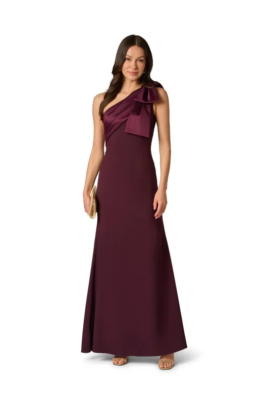 One Shoulder Satin Crepe Dress - Adrianna Papell