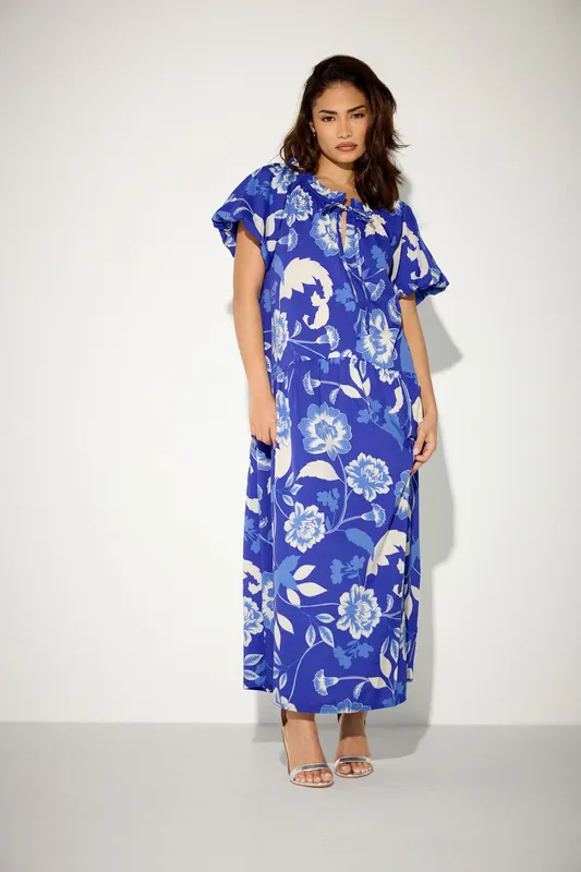 Petite Floral Tie Neck Midi Dress - PixieGirl