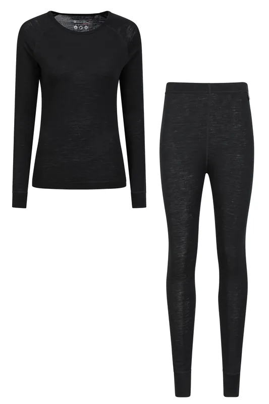 Warm Cosy Quick Drying Merino Wool Outdoor Camping Top and Pants Set - Mountain Warehouse