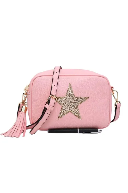 Sparky Shiny Glitter Star Tassel Charm Crossbody Bag With Tassel Charm - Kitise