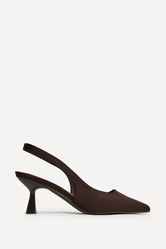 Izzie Wide Fit Brown Lycra Court Heels - Linzi