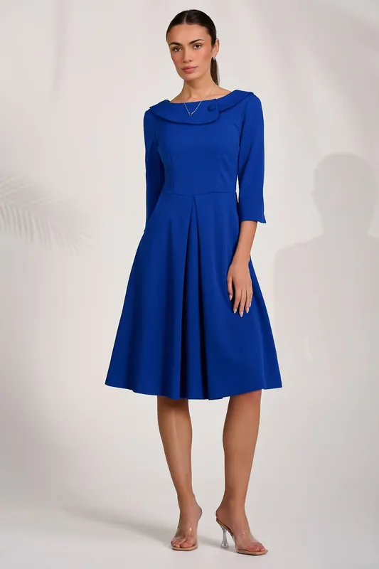 ¾ Sleeve Fold Neck Midi Dress - Jolie Moi