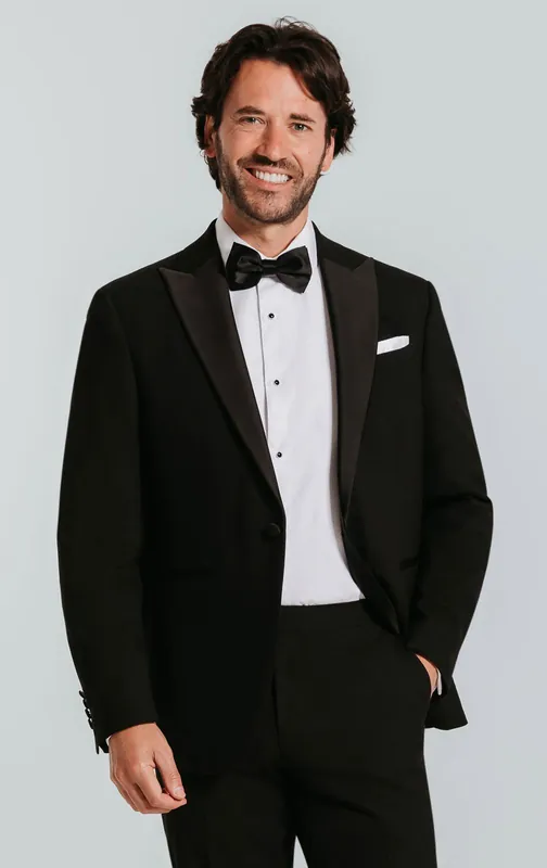 Black Satin Peak Lapel 2 Piece Tuxedo - Dobell