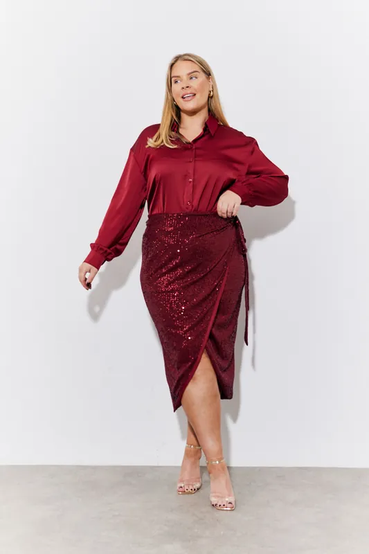 Burgundy Satin Shirt - In The Style