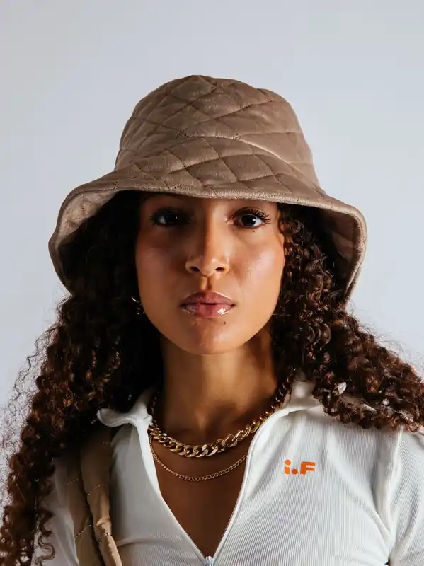 Beige Quilted Bucket Hat - SVNX