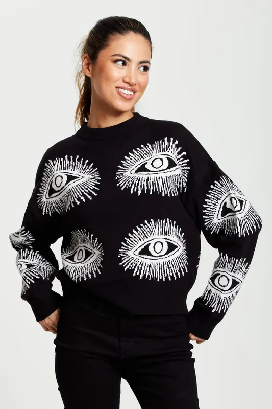 Eye Pattern Jumper In Black - Liquorish