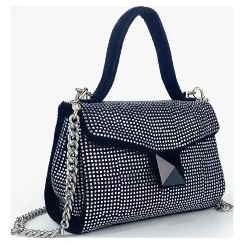 Black Suede Rhinestone Grab Bag - SVNX