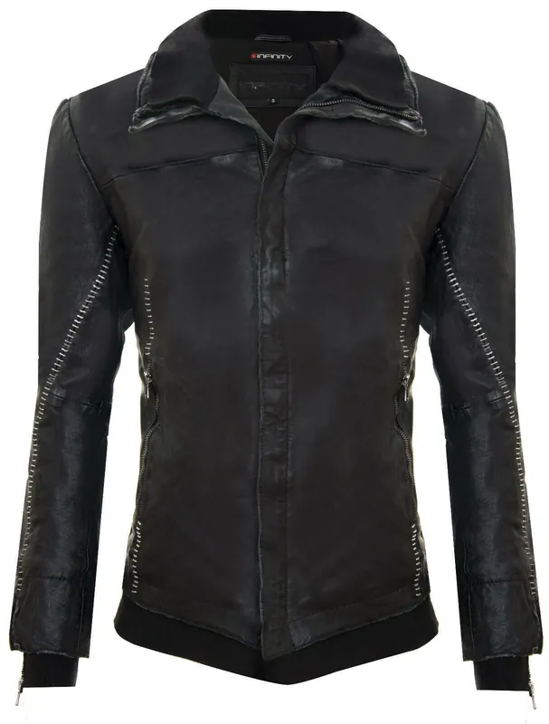 Handstitched Leather Biker Jacket-sen