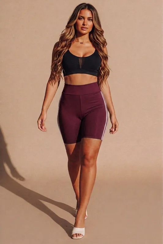 Wine With Black High Waist Biker Shorts – Pack of 2 - Femme Luxe
