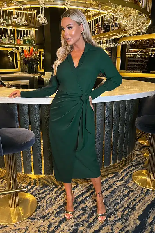 Teal Side Tie Waist Wrap Midi Dress - AX Paris