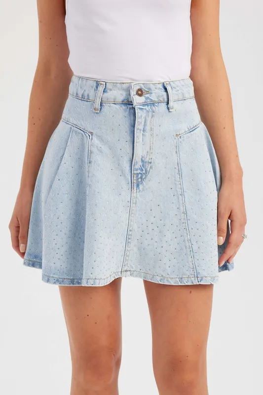 Mid Rise Diamente Pleated Mini Skirt - Hiccup