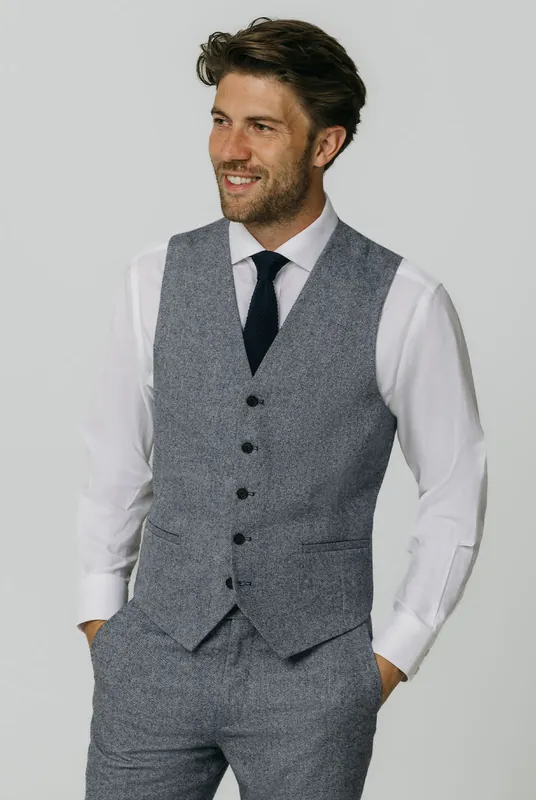 Blue Donegal Tweed Waistcoat - Dobell