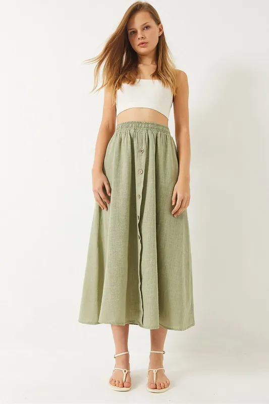 Textured Maxi Skirt with Button Closure - Bianco Lucci