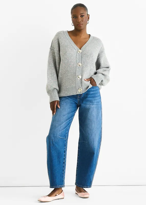 Grey Spot Print Button Cardigan Look Jumper - Gini London