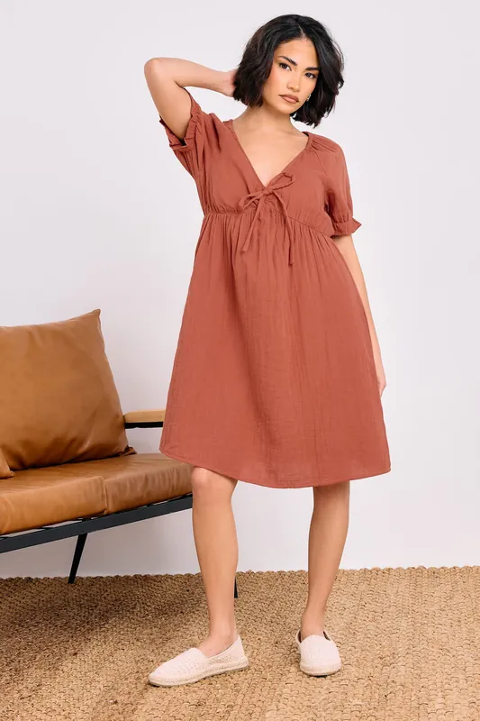 Petite Tie Front Mini Dress - PixieGirl