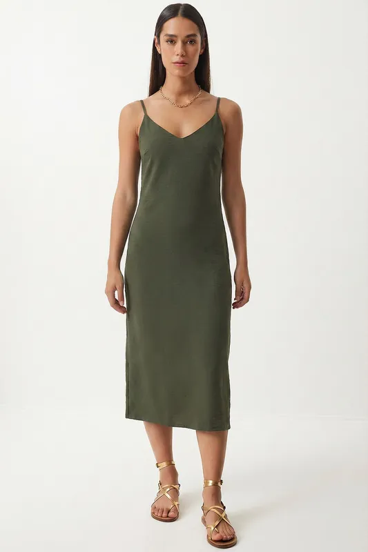 V-Neck Sleeveless Midi Slip Dress