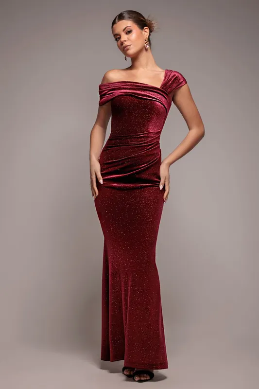 Glitter Velvet One Shoulder Maxi Dress - Goddiva