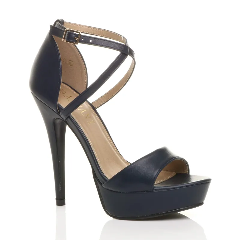 High Heel Crossed Straps Platform Sandals - AJVANI