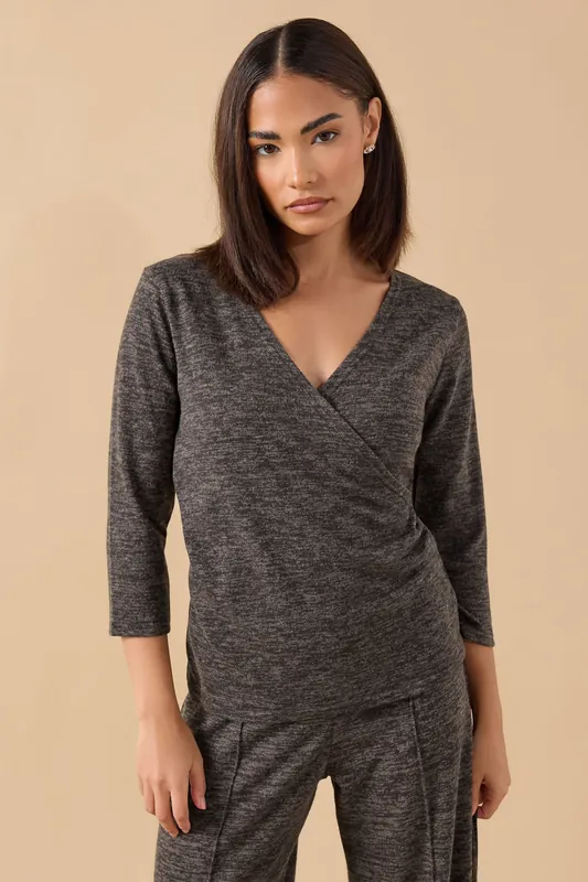 Petite Marl Wrap Top - PixieGirl