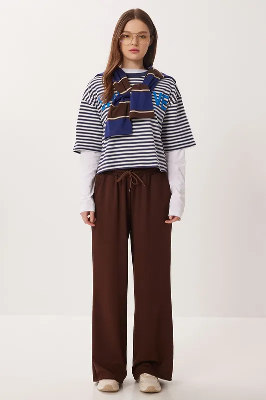 Wide Leg Drawstring Waist Sweatpants - Happiness Istanbul