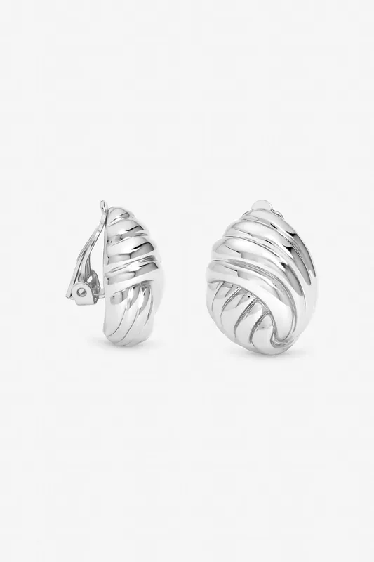Silver Plated Shell Clip Earrings - Jon Richard