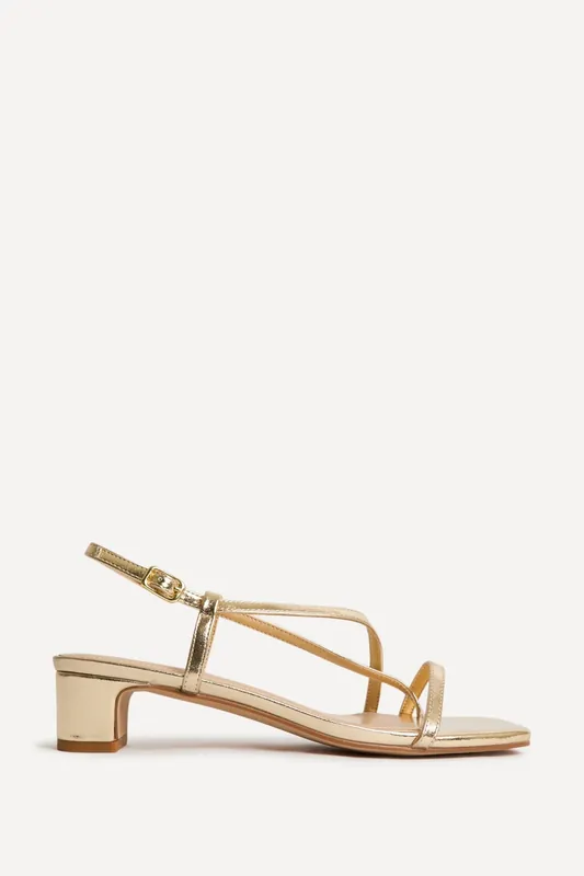 Arden Gold Faux Leather Block Heeled Sandals - Linzi